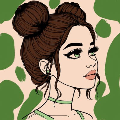 realistic girl with buns on the top of her head