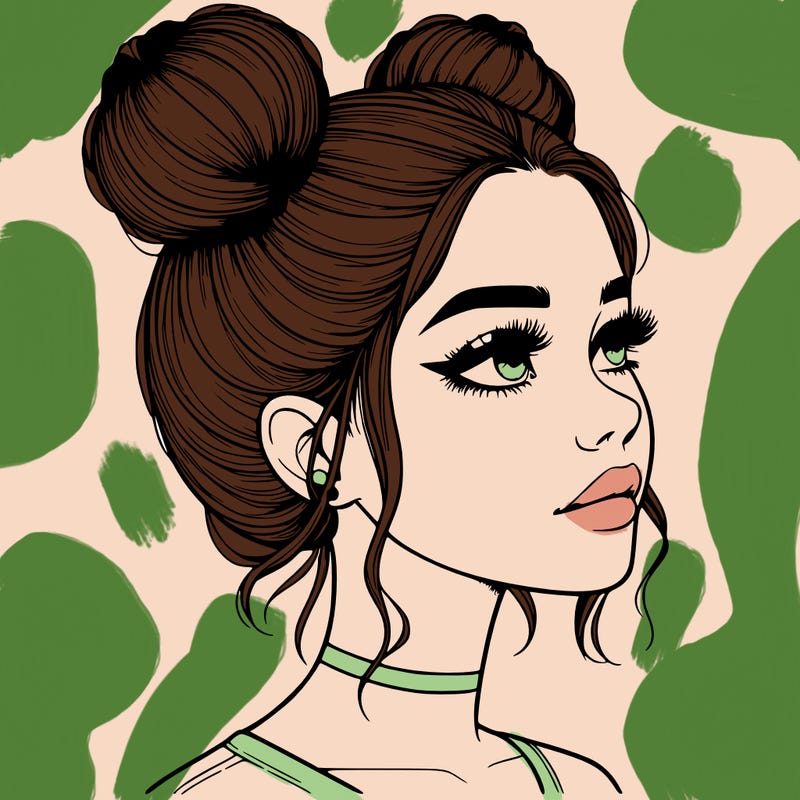 realistic girl with buns on the top of her head