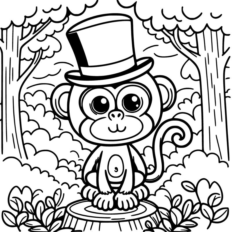 monkey with top hat in a forest
