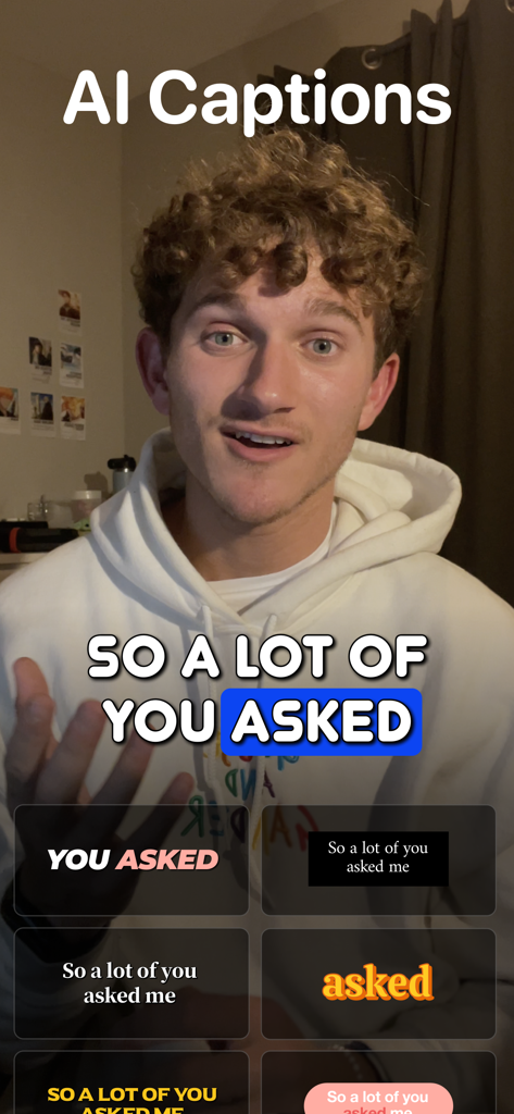 A young creator demonstrating Vixer AI captions with different text styles on screen