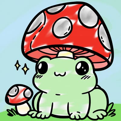 a cute frog with a mushroom hat