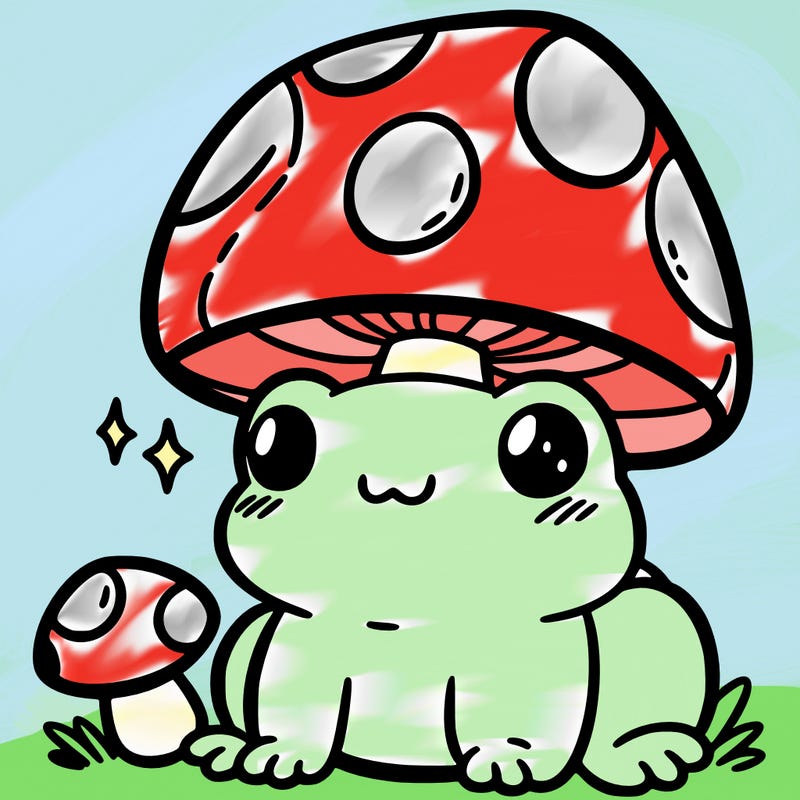 a cute frog with a mushroom hat