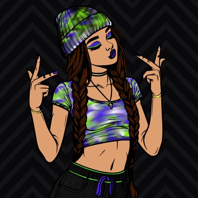 realistic teenage girl with braids and a beanie and crop top doing 🫶🏼