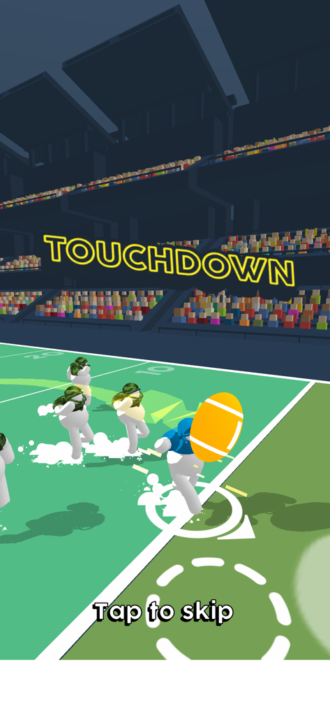 A player scoring a touchdown in the Ball Mayhem American football mobile game.