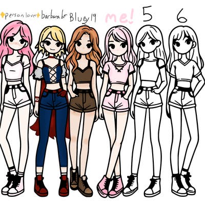 a group of girls wearing crop tops and shorts