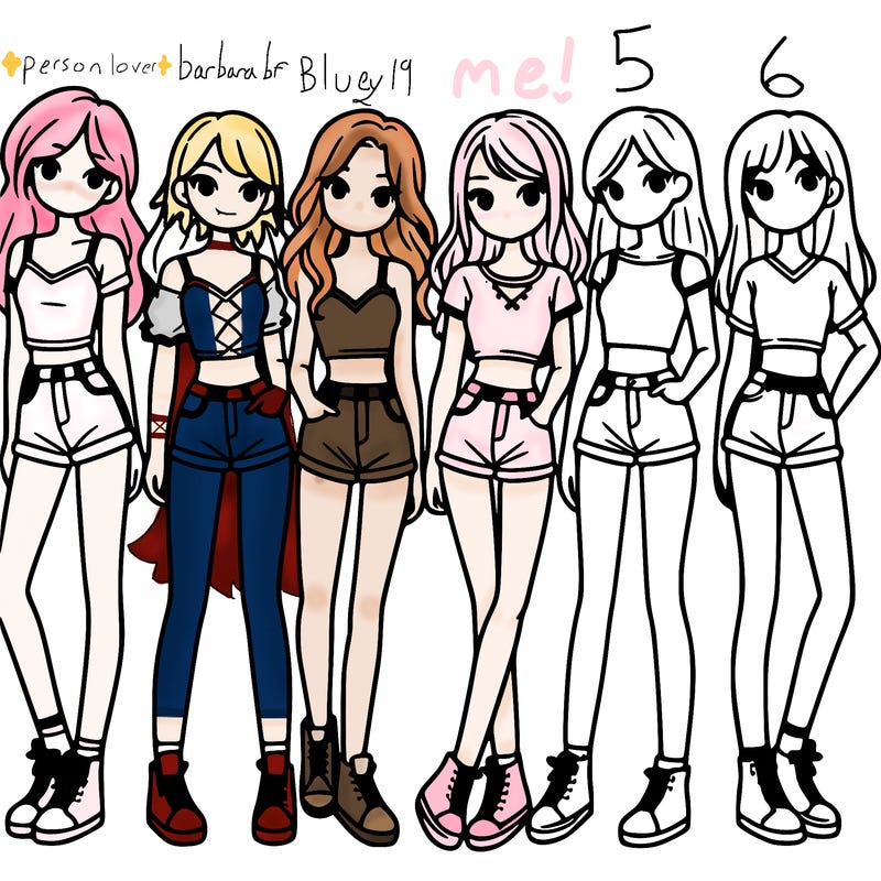 a group of girls wearing crop tops and shorts