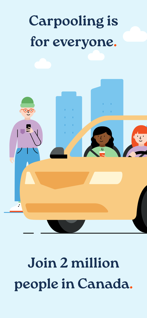 Poparide - Ilustración de diversas personas compartiendo coche con Poparide en Canadá