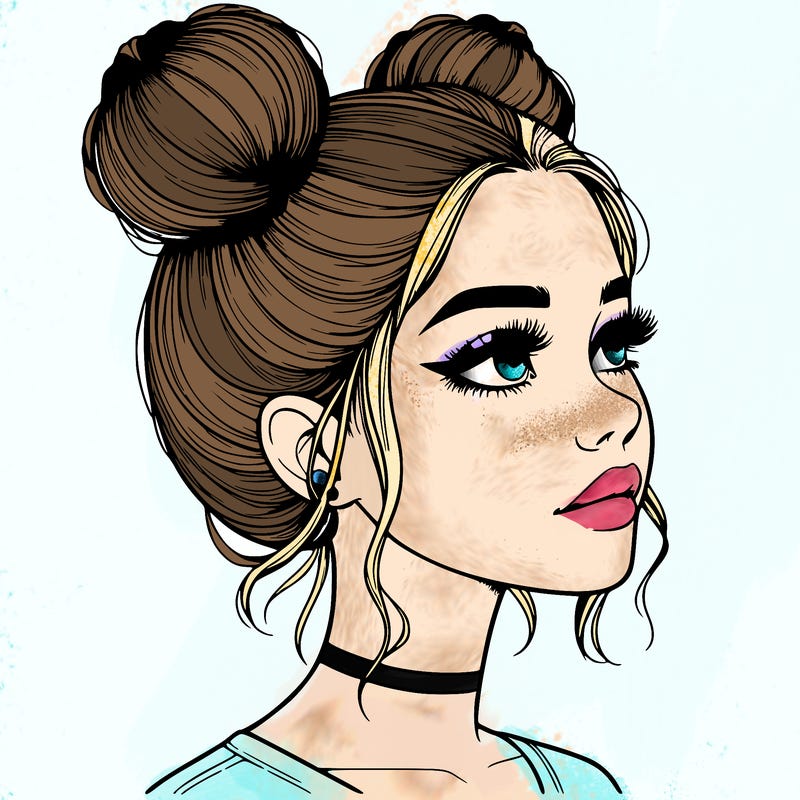 realistic girl with buns on the top of her head