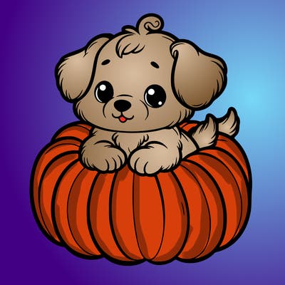 cute little puppy in a pumpkin