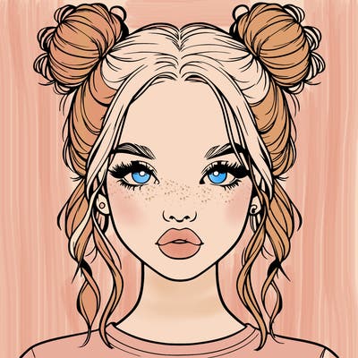 realistic girl with two buns in hair and lips