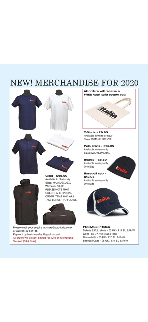 Auto Italia - Auto Italia branded clothing and accessories including t-shirts and hats