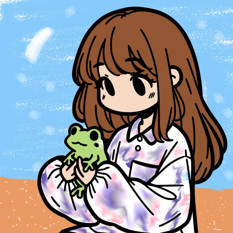 girl with long hair and a oversized shirt. and she is holding a frog