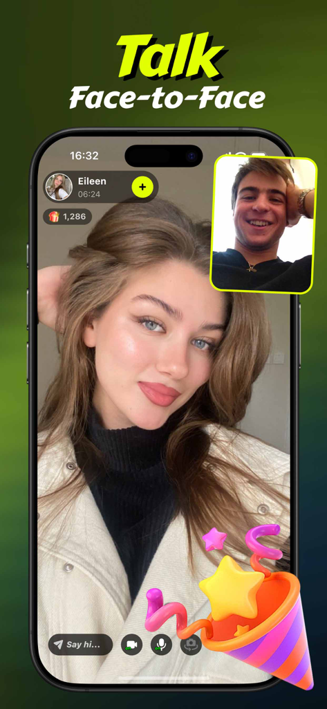 Candy: Video Chat, Meet Friend - Interface of the Candy app showing two people in a face-to-face video chat