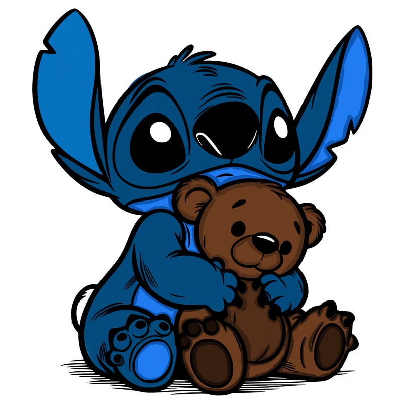 stitch hugging a teddy bear