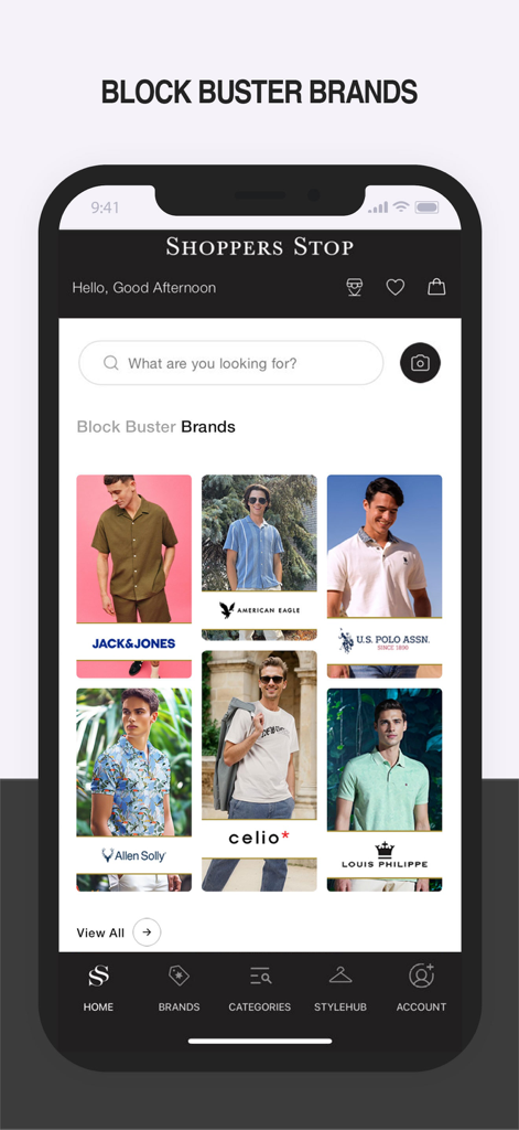 Shoppers Stop Fashion Shopping - メンズの人気ファッションブランドを表示したShoppers Stopモバイルアプリ