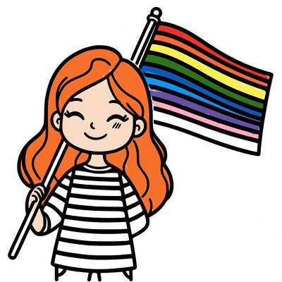 woman holding striped flag