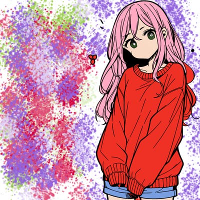 manga teen girl  in a sweater and baggy pants