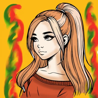 realistic girl with a high ponytail