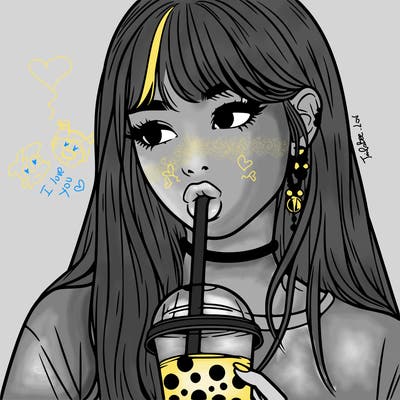 aesthetic realistic girl drinking boba