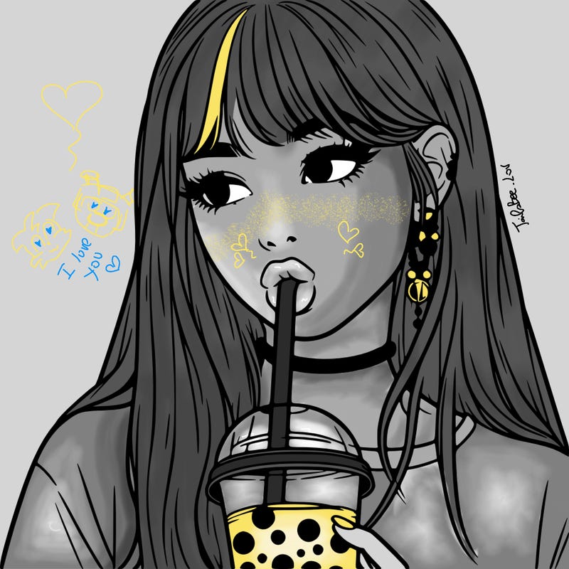 aesthetic realistic girl drinking boba