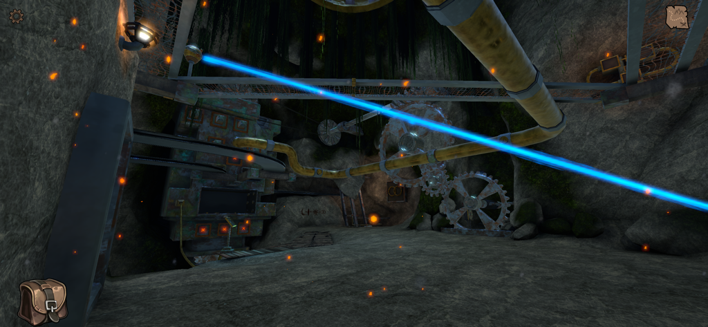 Legacy - Reawakening - A 3D mechanical puzzle room with large gears and a blue laser beam