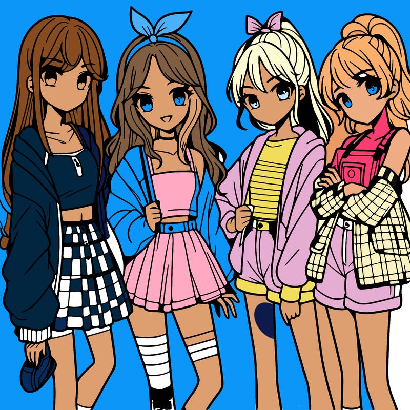 teen manga girls group of 4