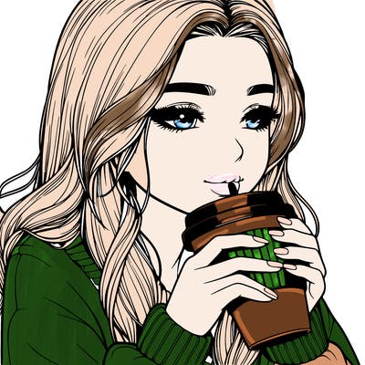 realistic girl drinking coffee