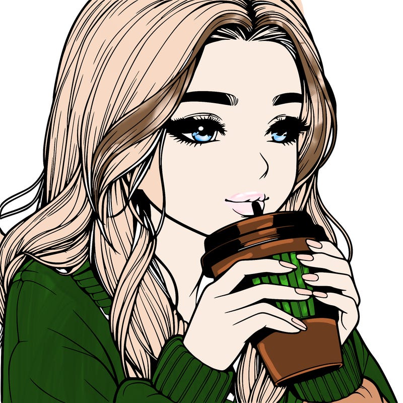 realistic girl drinking coffee