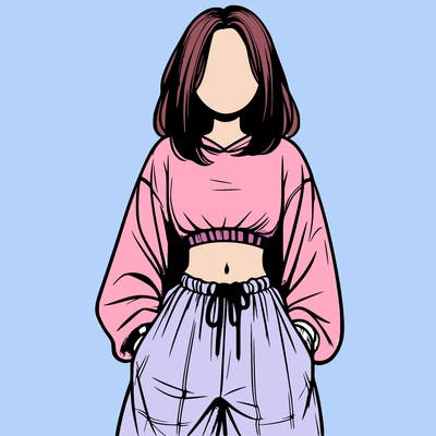 realistic girl faceless with baggy pants and a crop top