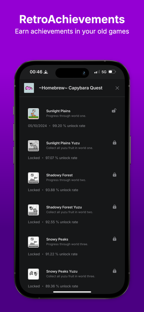 Afterplay - Game Emulator - Afterplay emulator interface showing a list of RetroAchievements for a classic game