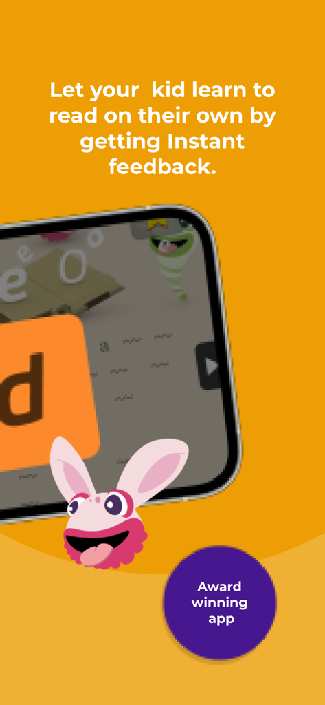 Kahoot! Learn to Read by Poio - Kahoot Learn to Read by Poio app promotional screen showing a cartoon character and an award winning app badge