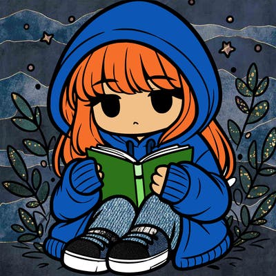 girl in oversized hoodie reading a book