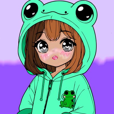 cute realistic girl in a froggy hoodie
