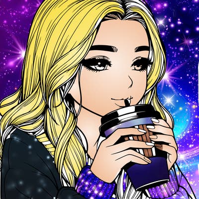 realistic girl drinking coffee