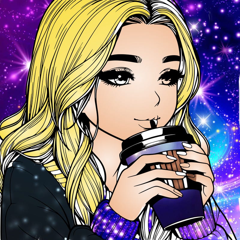 realistic girl drinking coffee