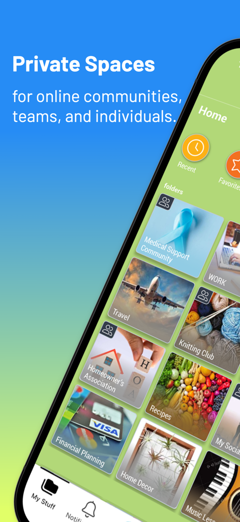 Bublup - Bublup app screen showing visual folders for personal and professional organization