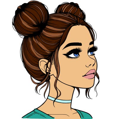 realistic girl with buns on the top of her head