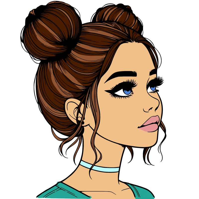 realistic girl with buns on the top of her head