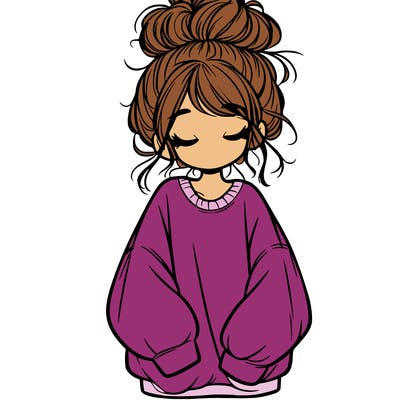 girl with baggy sweatshirt and messy bun