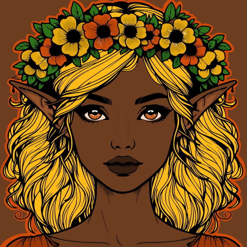 realistic female elf with flower crown