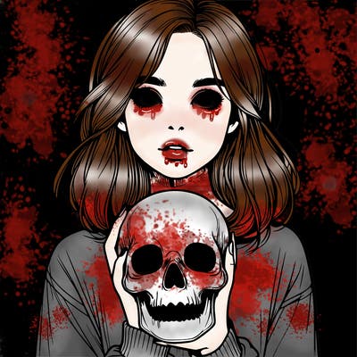 realistic girl holding a skull