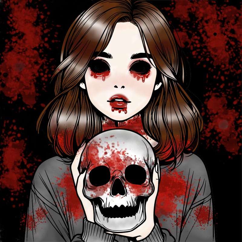 realistic girl holding a skull