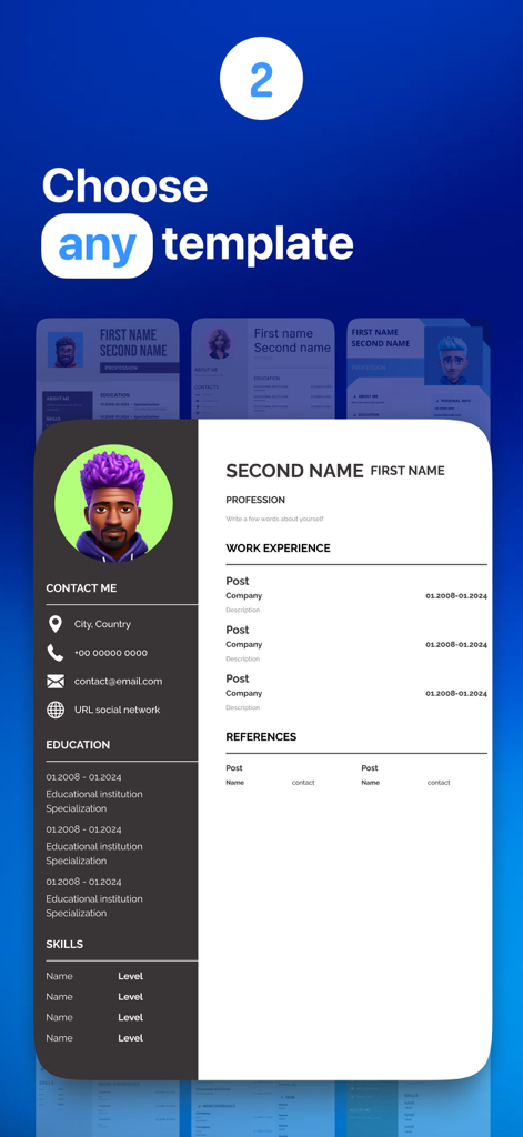 CV Maker & Resume Builder app - Selección de plantillas de currículum modernas y profesionales en la app CV Maker.