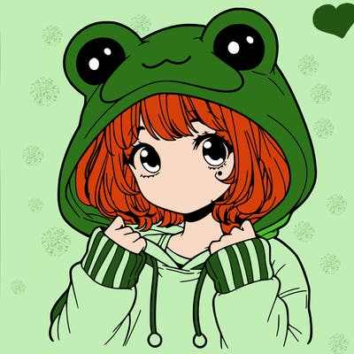a cute teenage girl wearing a frog hoodie