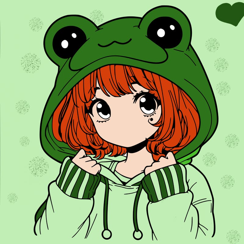 a cute teenage girl wearing a frog hoodie