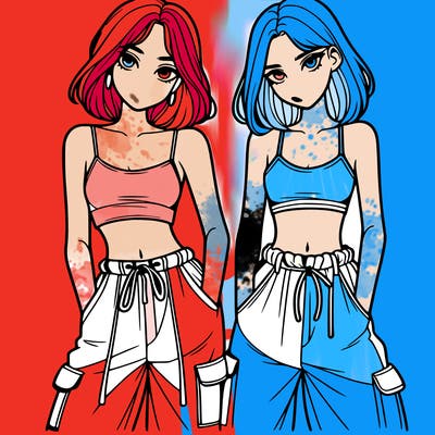 two girls with crop top with baggy pants