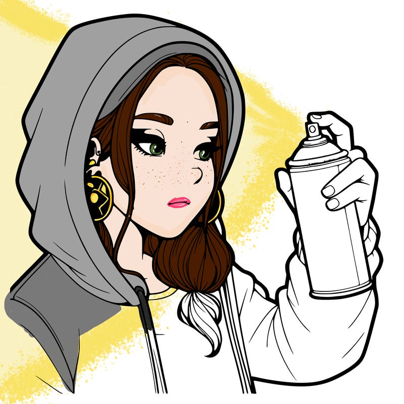 a realistic girl, spray painting