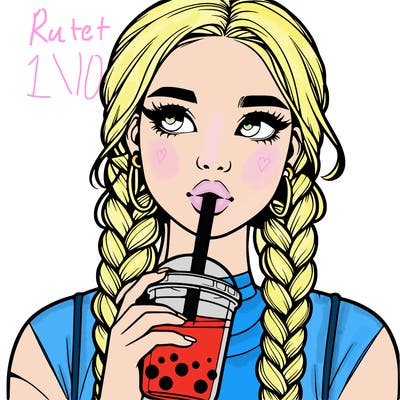 realistic girl with braided hair drinking boba