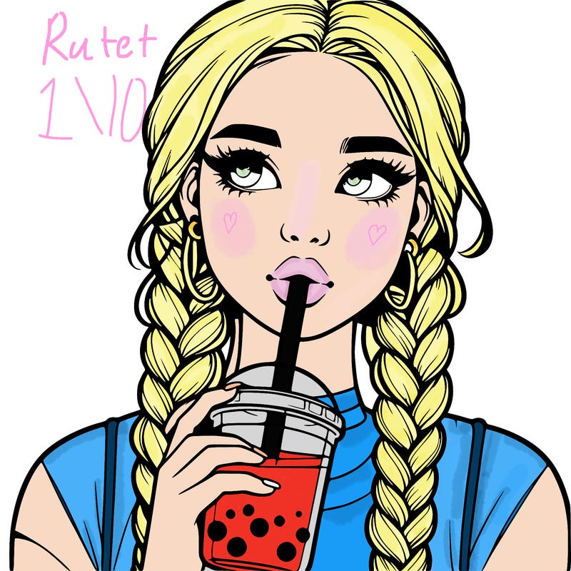 realistic girl with braided hair drinking boba