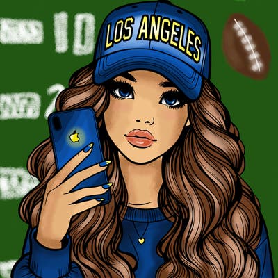realistic beautiful girl wearing los ángeles cap holding an iphone
